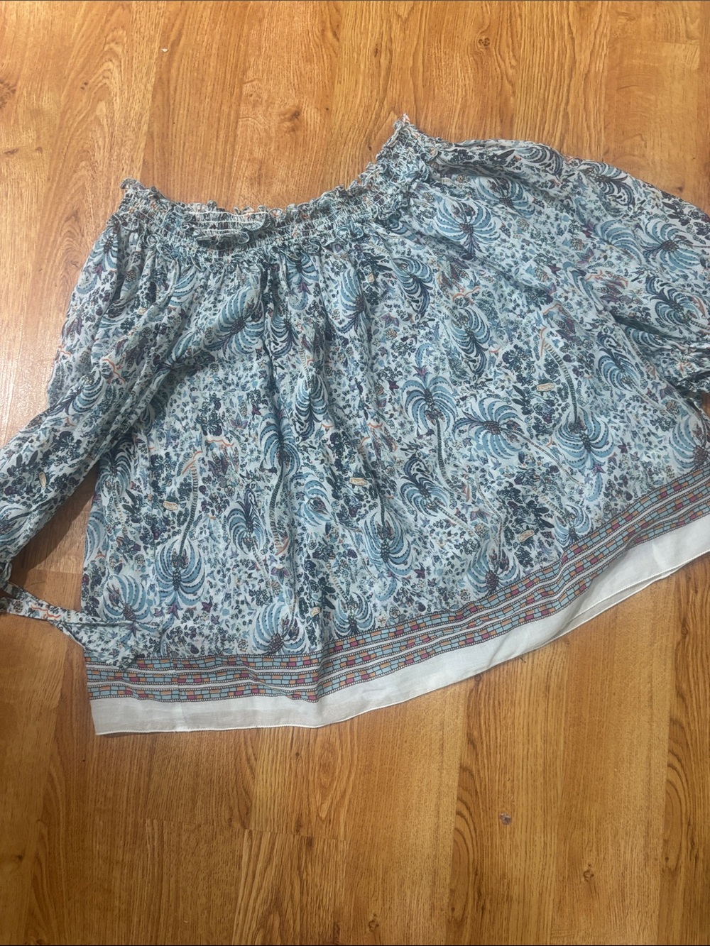 Blue Floral Off-Shoulder Circle Top